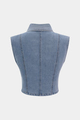 "Denim Lapel Button Vest"