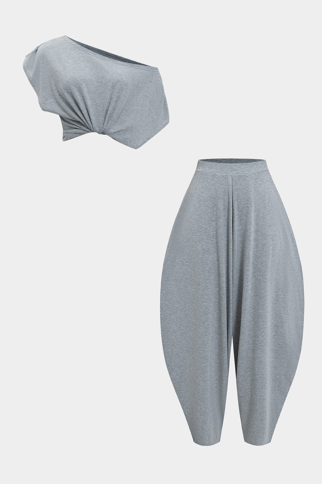 "Asymmetrical Top And Barrel Pants Set"