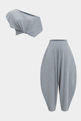 "Asymmetrical Top And Barrel Pants Set"
