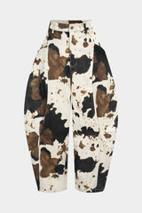 "Denim Abstract Splatter Print Wide Leg Jeans"