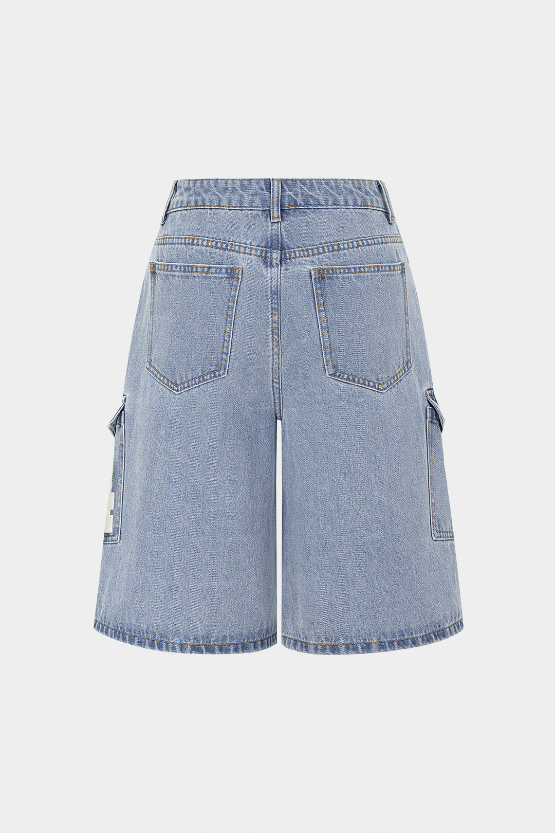 "Denim Digital Letter Print Pocket High Waist Shorts"