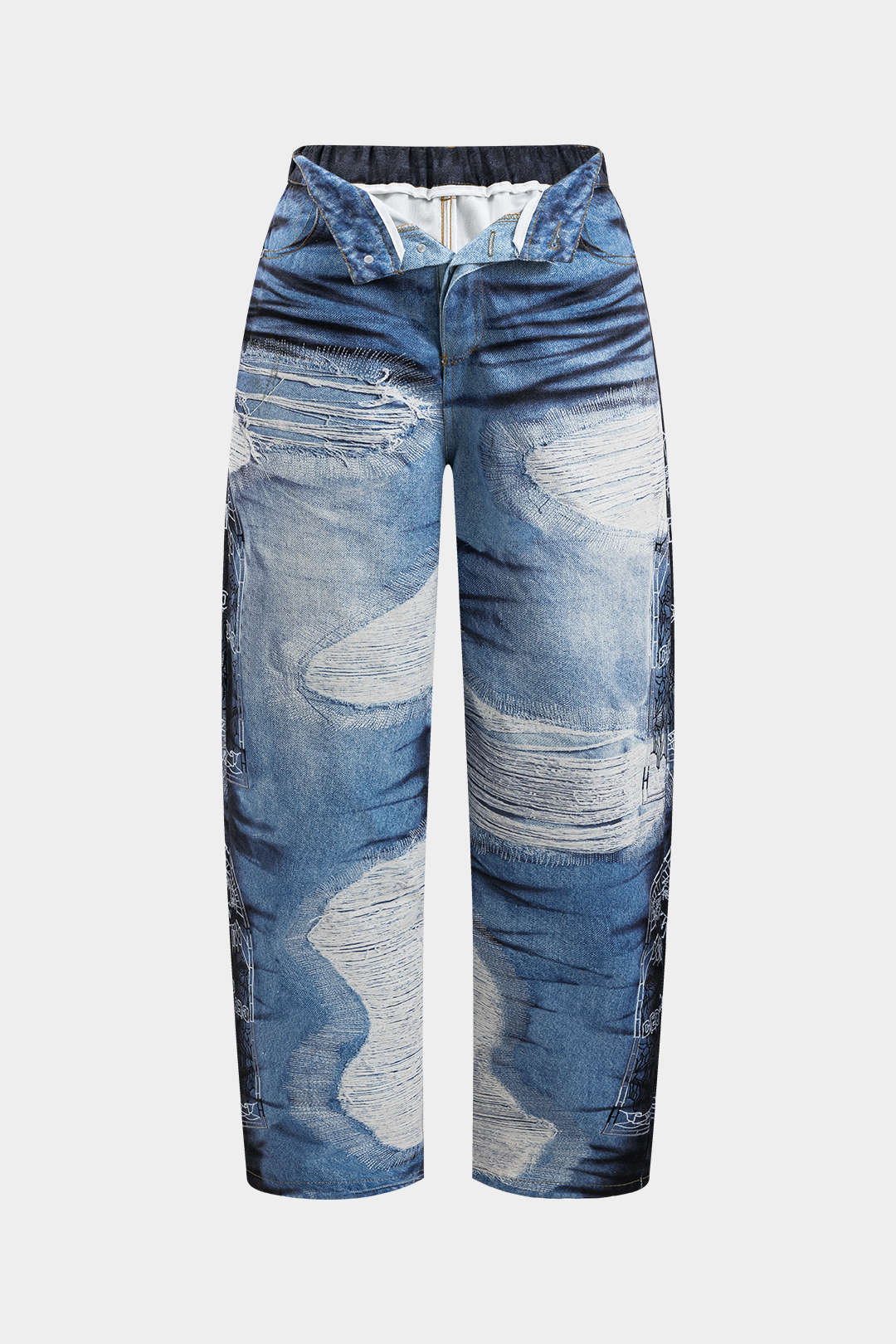 "Abstract Print Button Pocket Trousers"