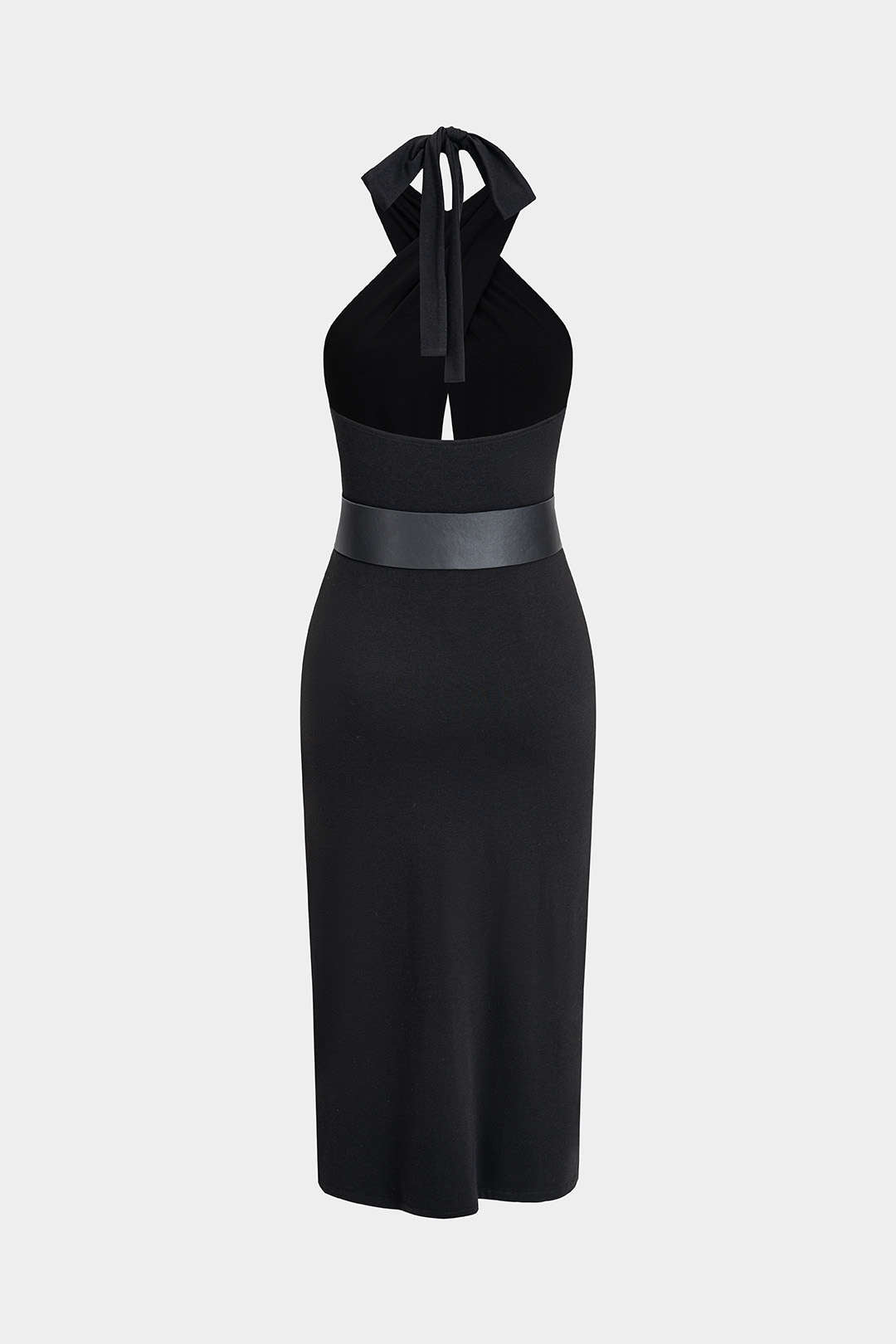 "Crossed Halter Neck Belted Cut Out Sleeveless Midi Dress"