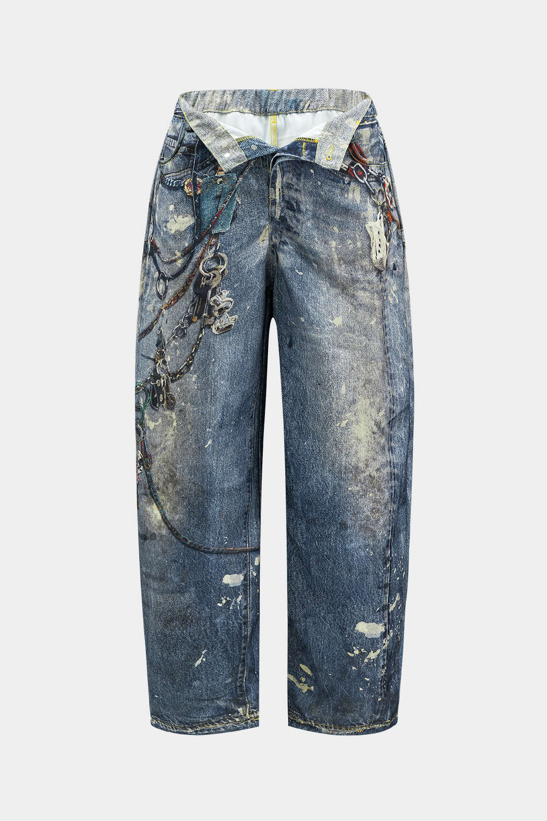 "Color Block Button Wide Leg Trousers"