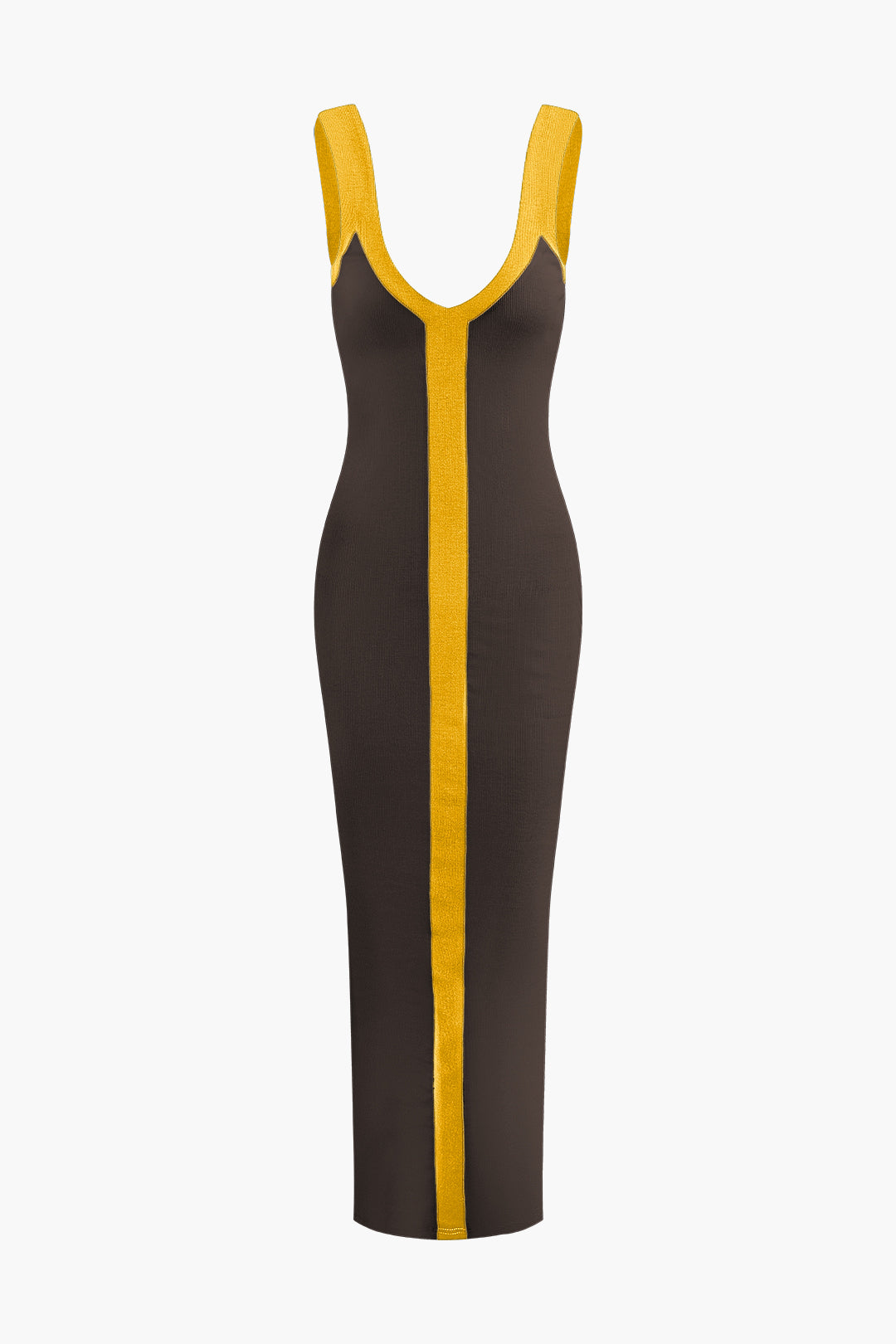 "Colorblock V-neck Ribbed Split Maxi Dress"