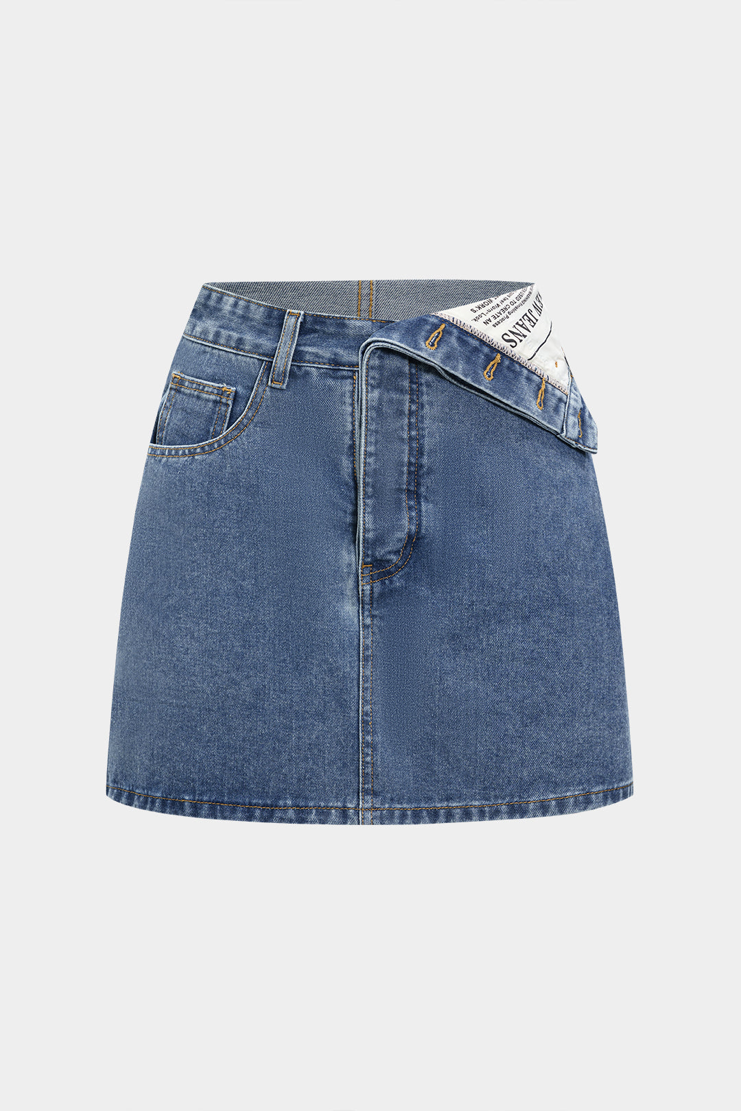 "Denim Asymmetrical Pocket Skirt"