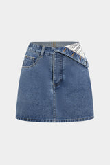 "Denim Asymmetrical Pocket Skirt"