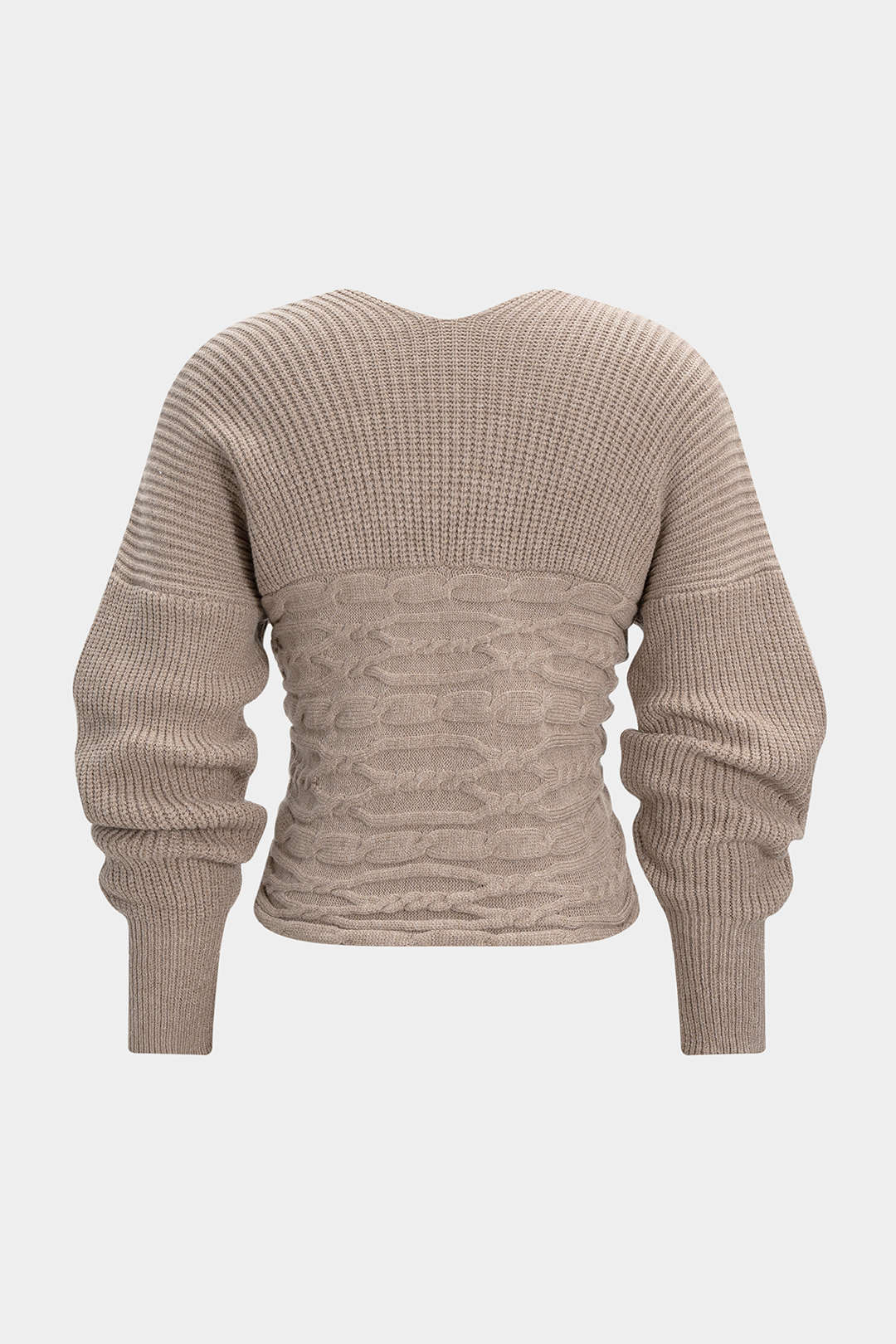 "Cable Knit Crossed V-Neck Long-Sleeve Top"