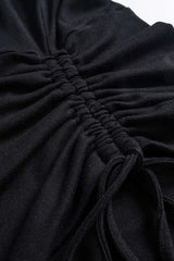 "Denim Drawstring Patchwork Crop Top"