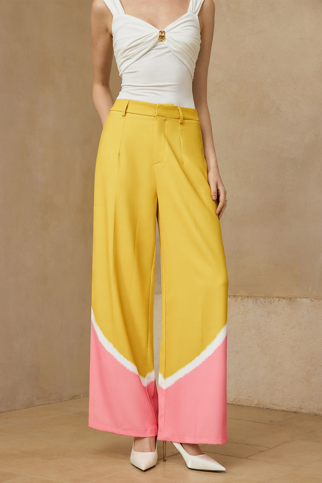 "Contrast Wide Leg Trousers"