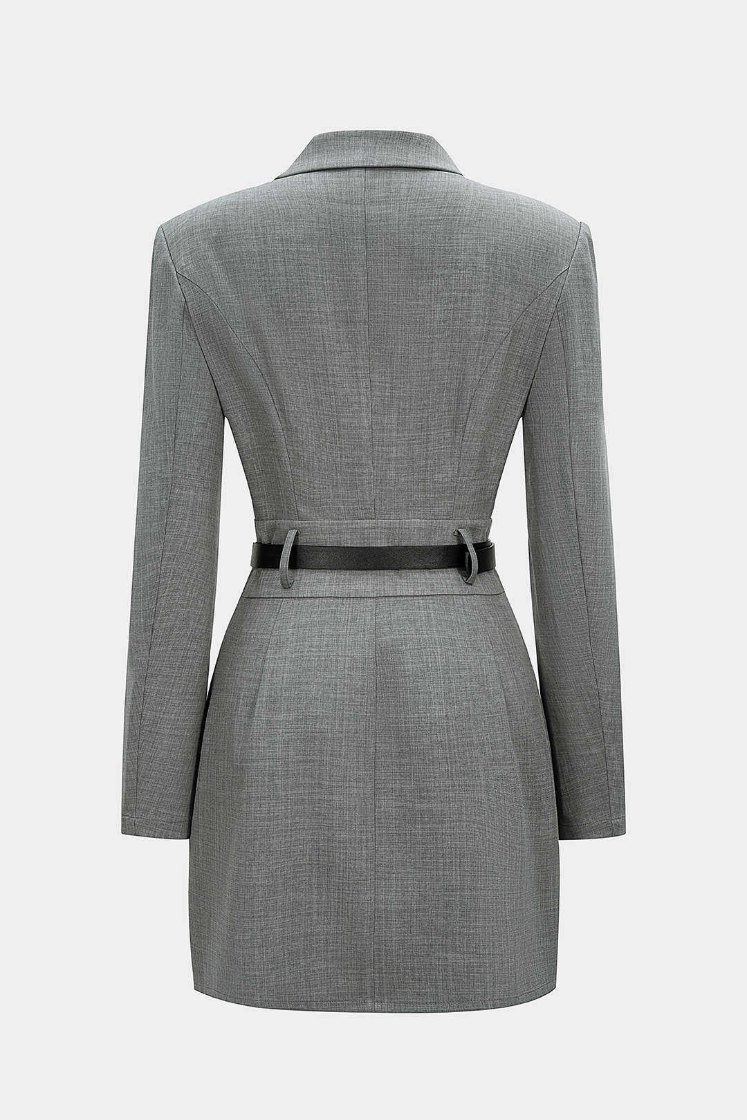 "Asymmetrical Notched Lapel Belted Long Sleeve Mini Dress"