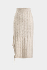 "Cable Knit Fringe Long-Sleeve Top And Skirt Set"