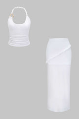 "Asymmetrical Twist Knot Metallic Skirt Set"