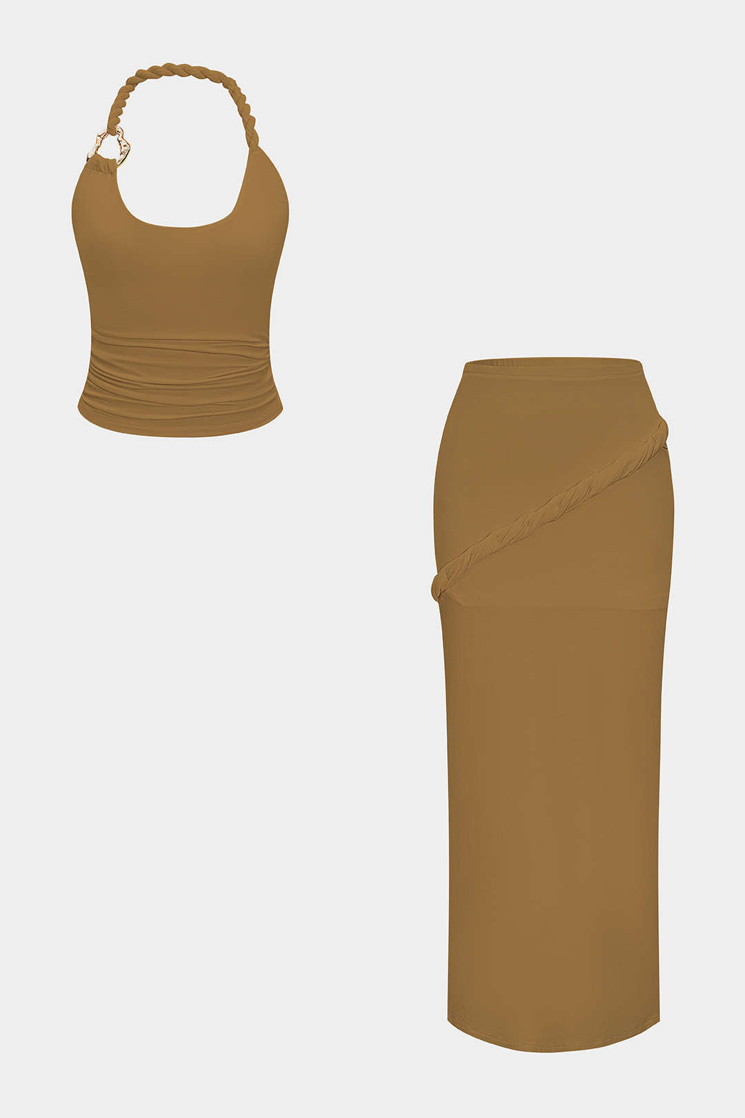 "Asymmetrical Twist Knot Metallic Skirt Set"