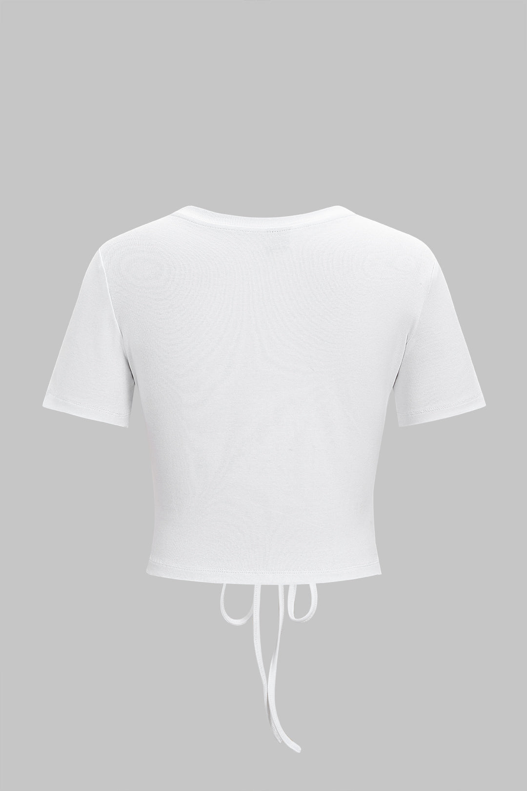 "Coconut Palm Letter Print Round Neck Drawstring Ruched Short Sleeve T-Shirt"