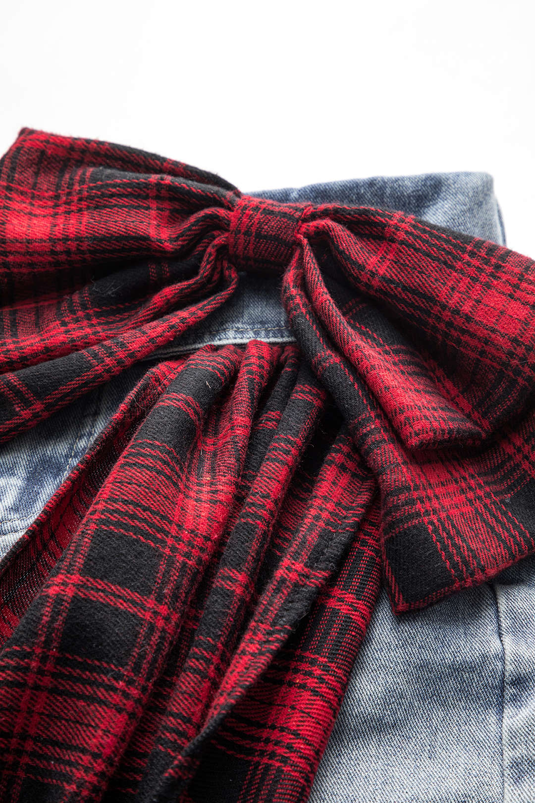 "Denim Bow Patchwork Tie-Up Skirt"