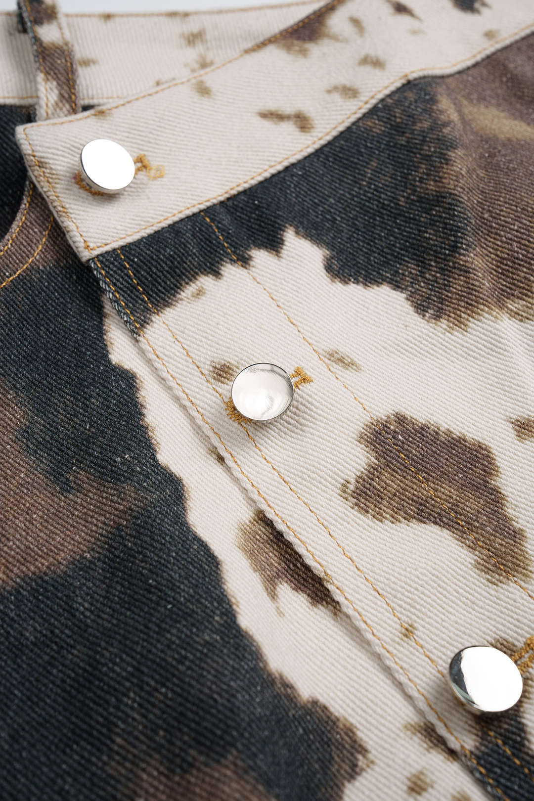 "Denim Abstract Splatter Print Asymmetrical Button High Waist Skirt"