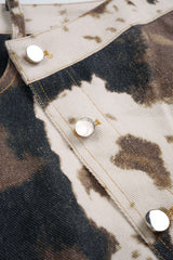 "Denim Abstract Splatter Print Asymmetrical Button High Waist Skirt"