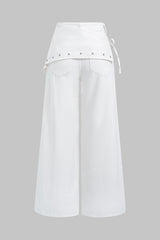 "Denim Asymmetrical High Waist Straight Leg Pants"