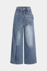 "Denim Button Zipper Pocket Straight Leg Jeans"