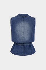 "Denim Lapel Button Tie-Up Vest"