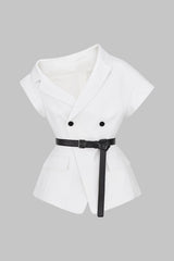"Asymmetrical Neck Belted Vest"