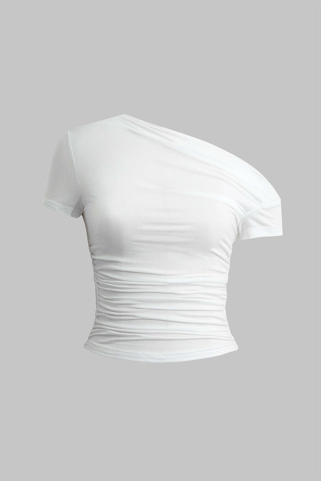 "Basic Asymmetrical Ruched T-shirt"