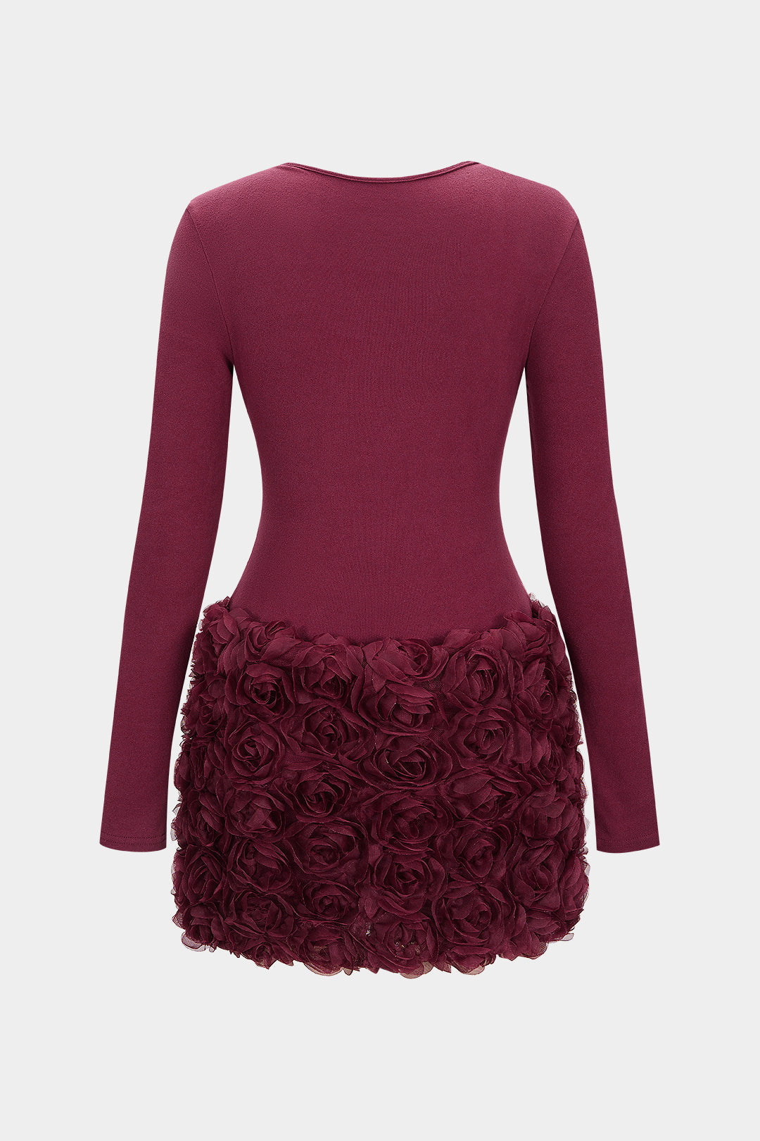 "3D Flower Patchwork Long Sleeve Mini Dress"