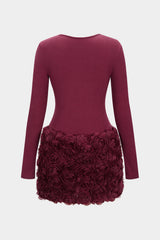 "3D Flower Patchwork Long Sleeve Mini Dress"
