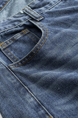 "Denim Asymmetrical High Waist Straight Leg Jeans"