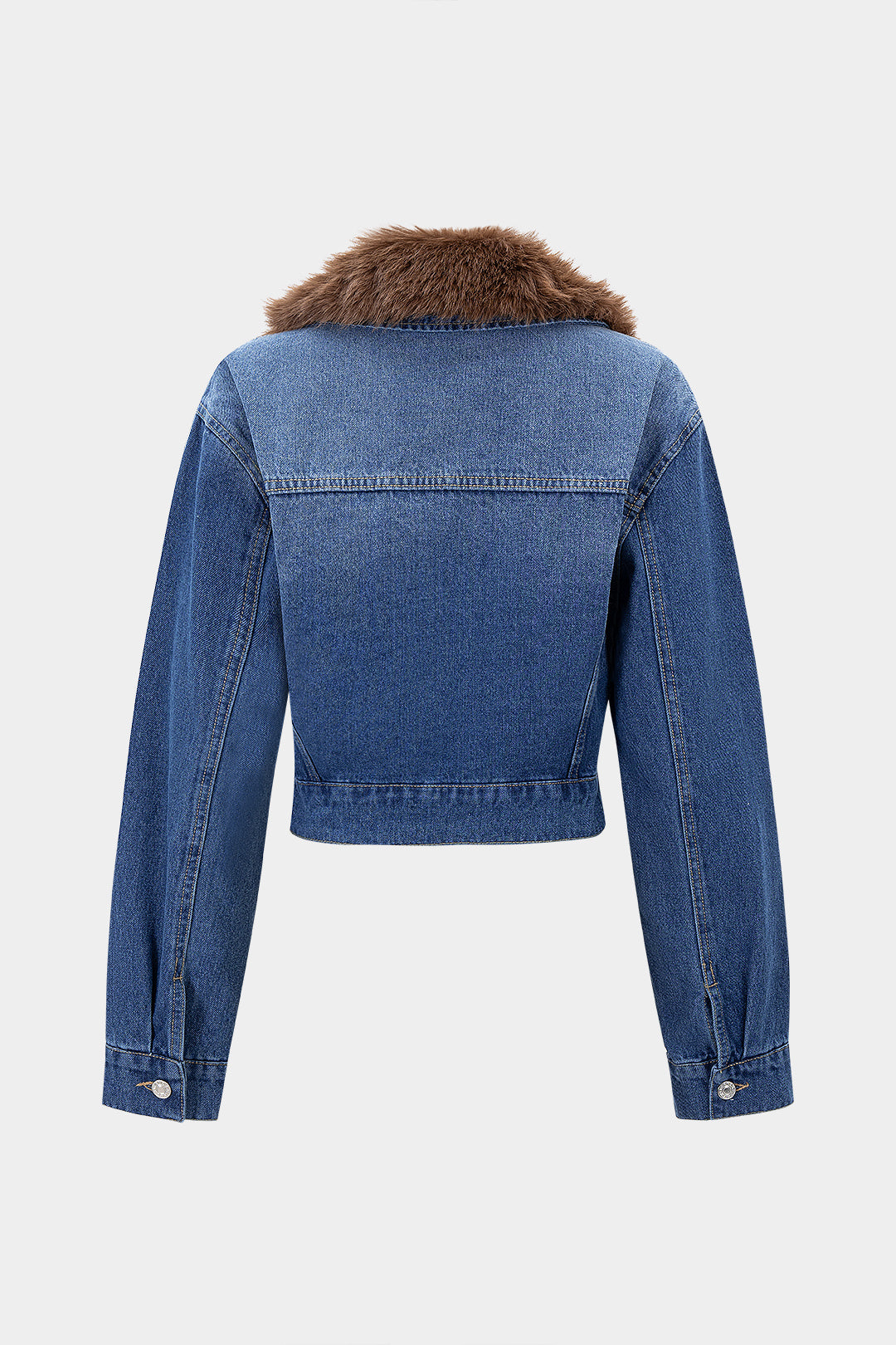 "Denim Faux Fur Patchwork Lapel Jacket"