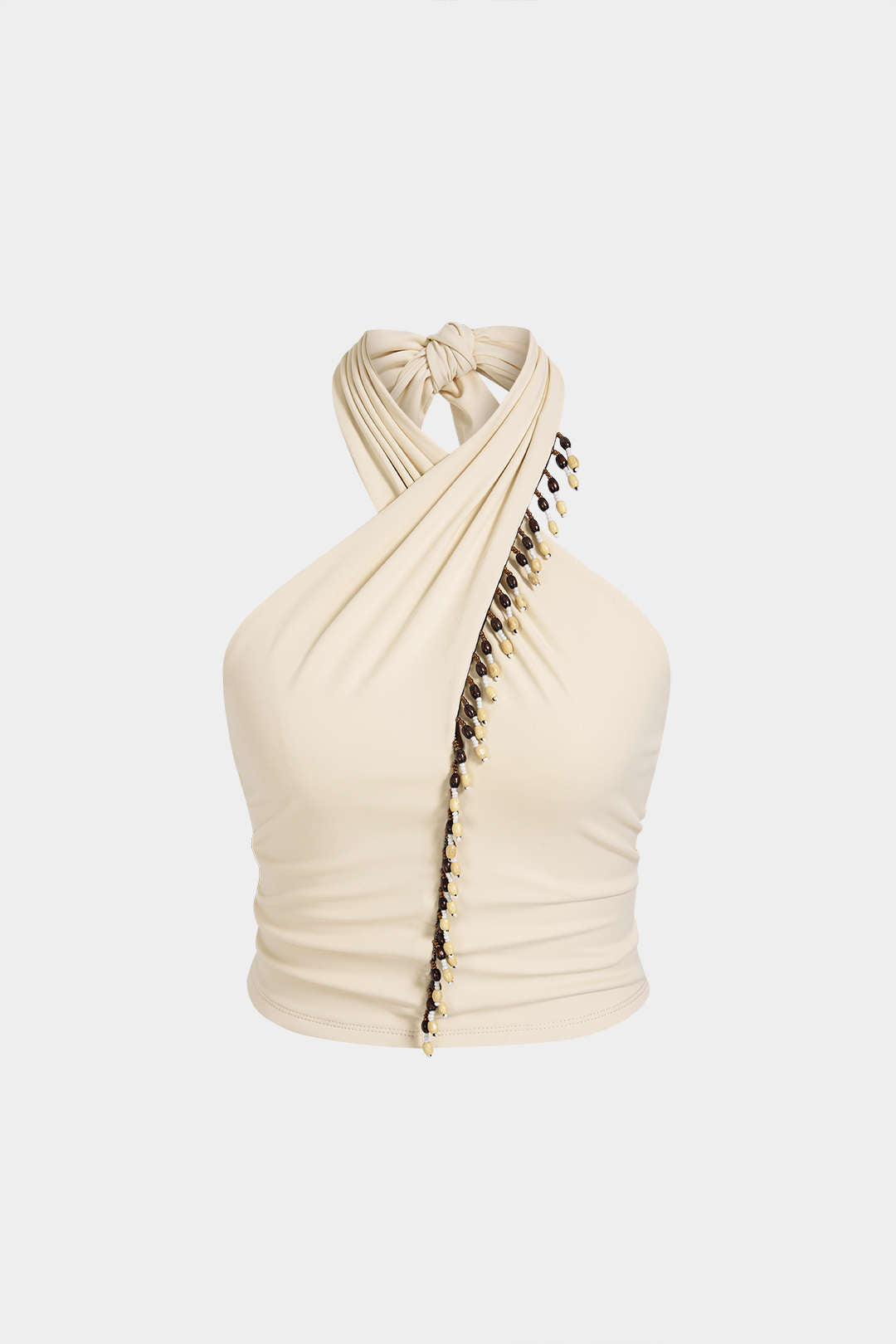 "Beaded Crossed Halter Neck Tie-Up Tank Top"