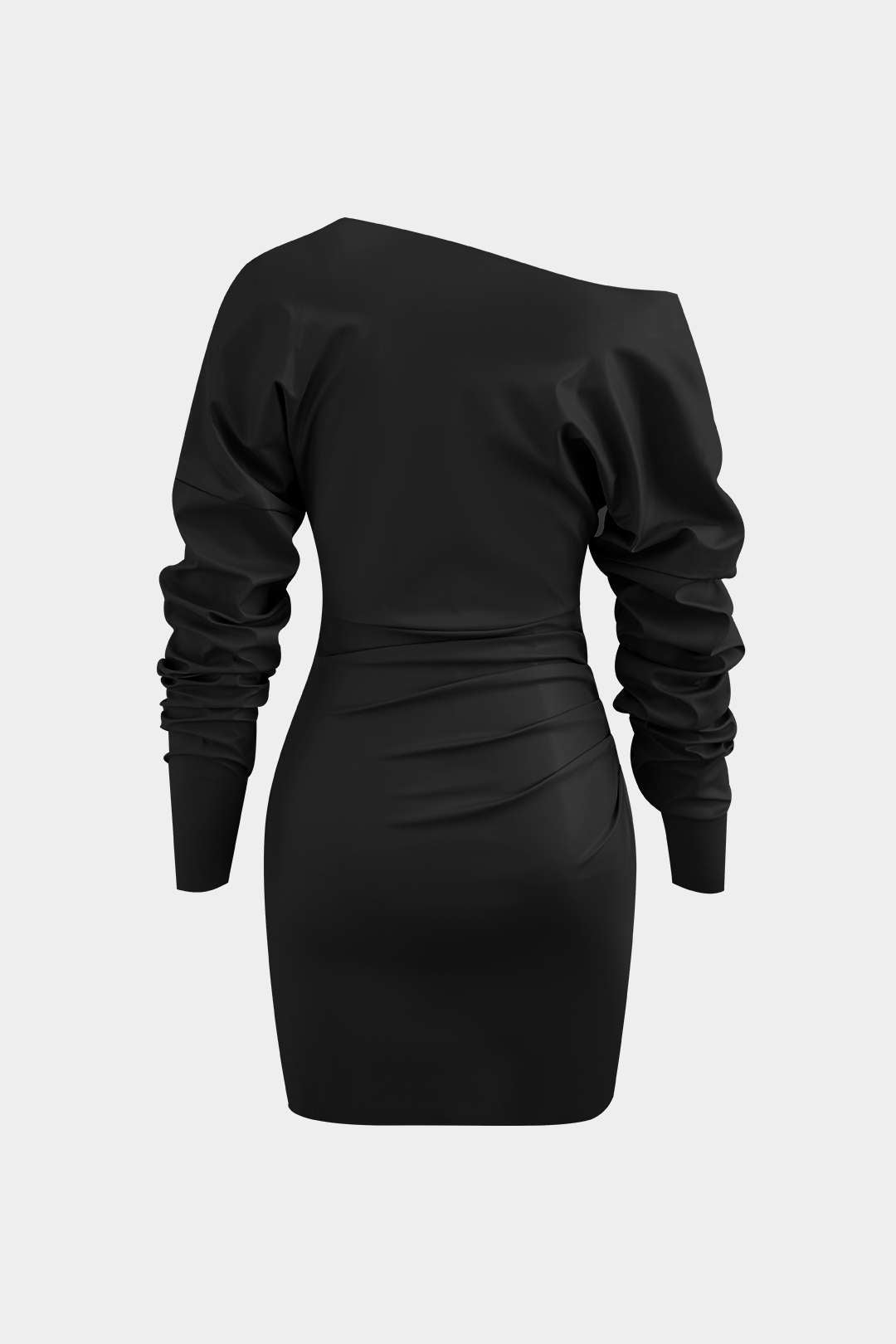"Asymmetric Faux Leather V-neck Gathered Mini Dress"