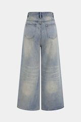"Denim Asymmetrical Frayed Wide Leg Jeans"