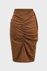 "Asymmetry Belt Ruched Midi Skirt"