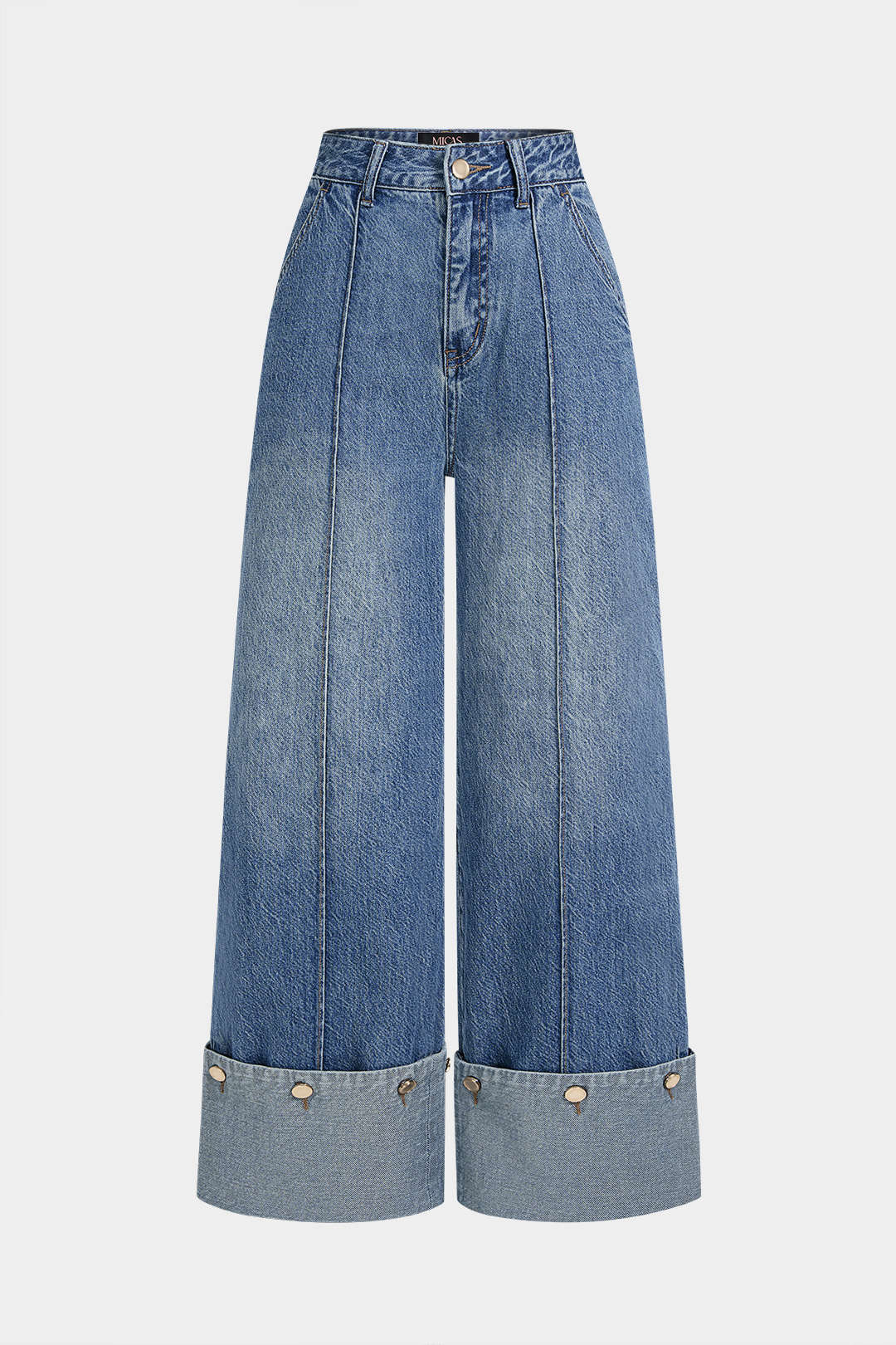 "Denim Button Straight Leg Jeans"