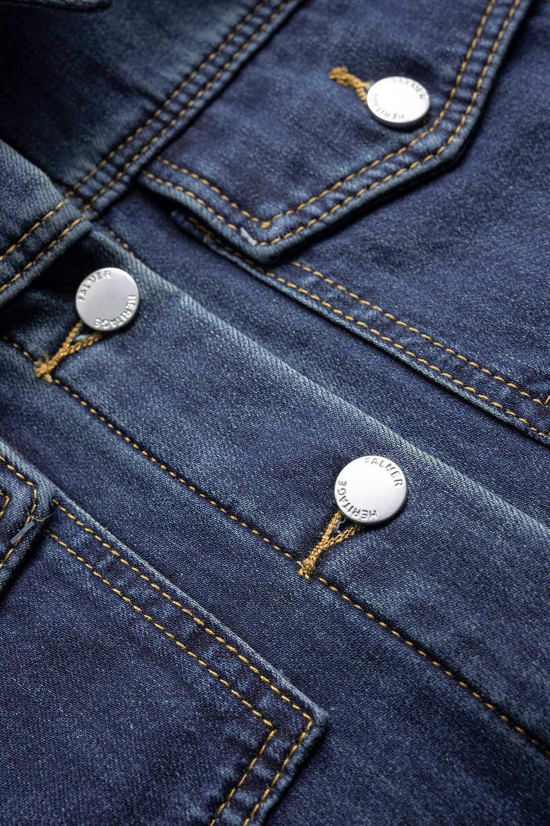 "Denim Button Long-Sleeve Top And High Waist Asymmetrical Jeans Set"