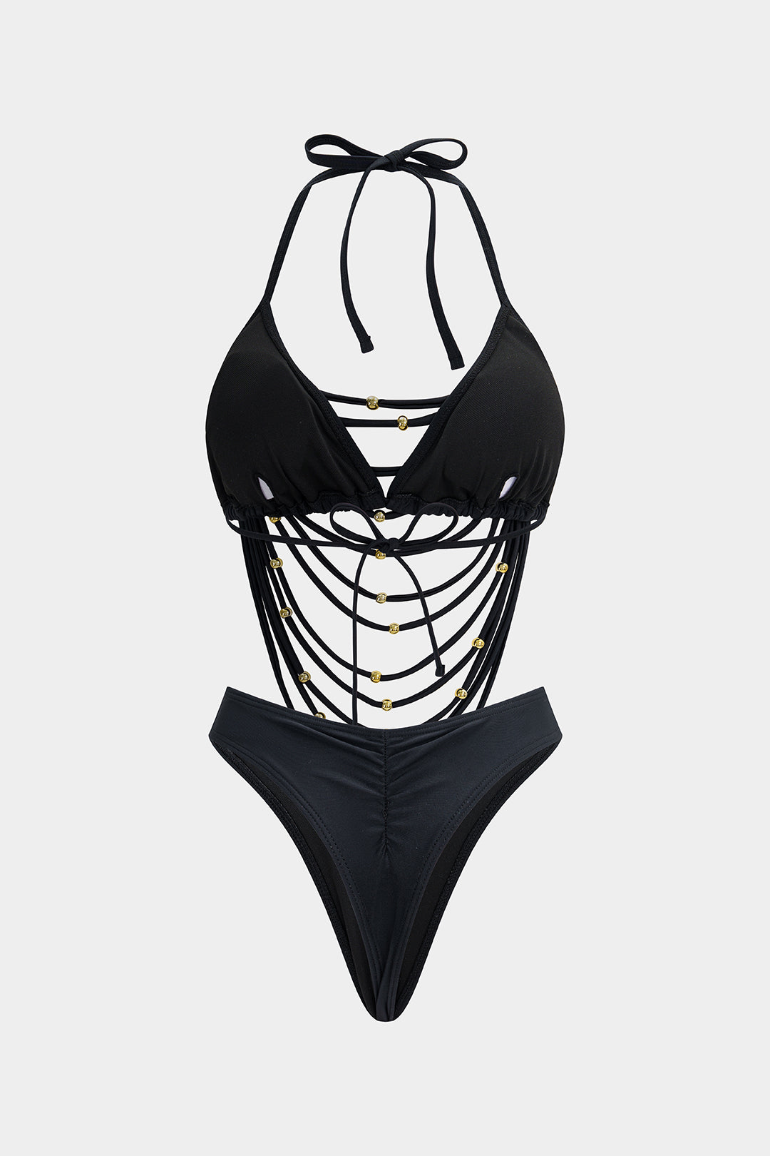 "Beaded Cut Out Tie-Up Bikini Set"
