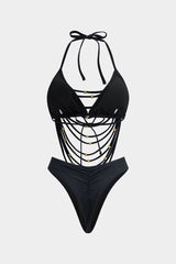 "Beaded Cut Out Tie-Up Bikini Set"