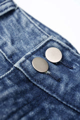 "Denim Frayed Button Skirt"