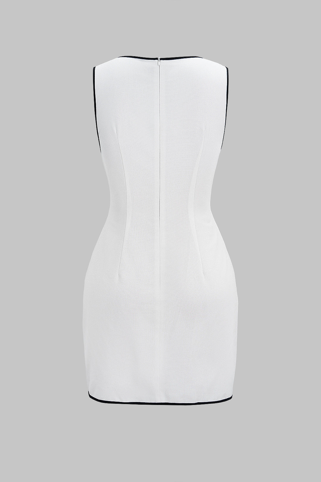 "Contrast Binding Round Neck Tie Front Sleeveless Mini Dress"