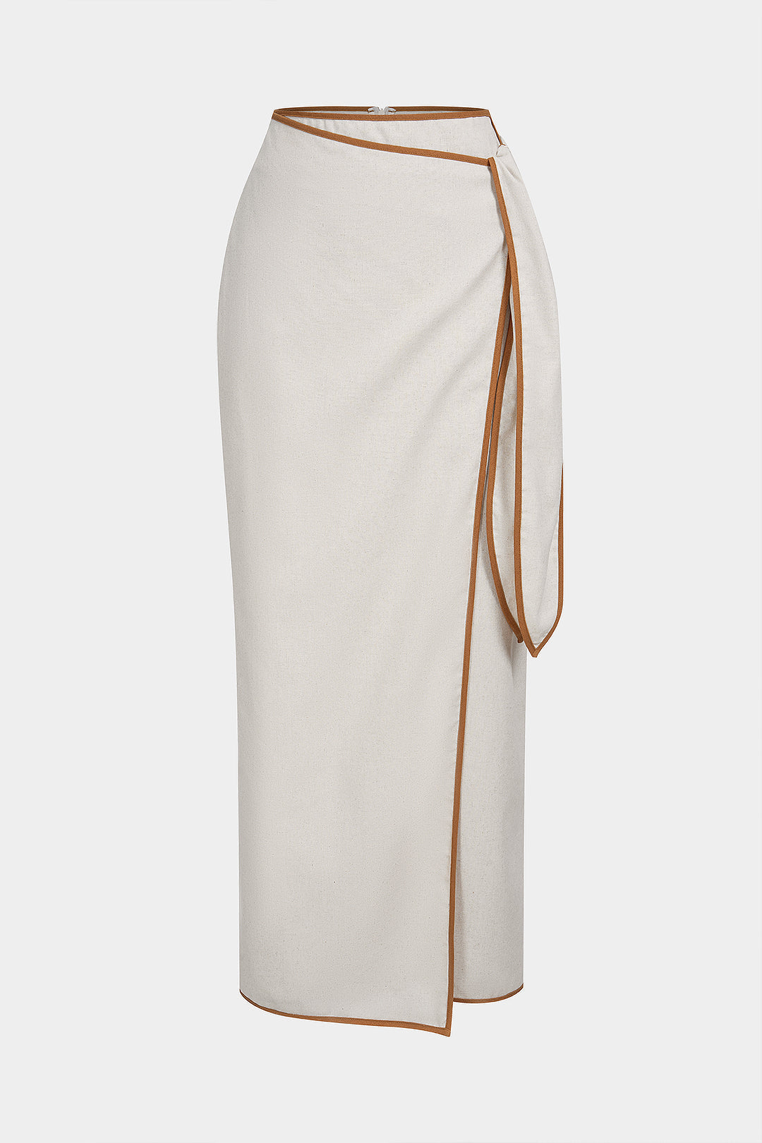 "Contrast Binding Linen Knotted Skirt"