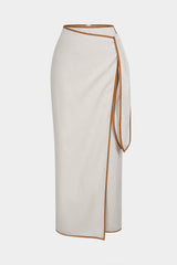 "Contrast Binding Linen Knotted Skirt"