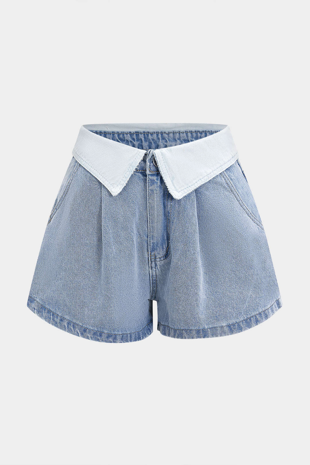 "Denim Contrast High Waist Wide Leg Shorts"