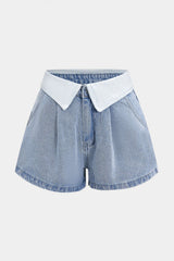 "Denim Contrast High Waist Wide Leg Shorts"