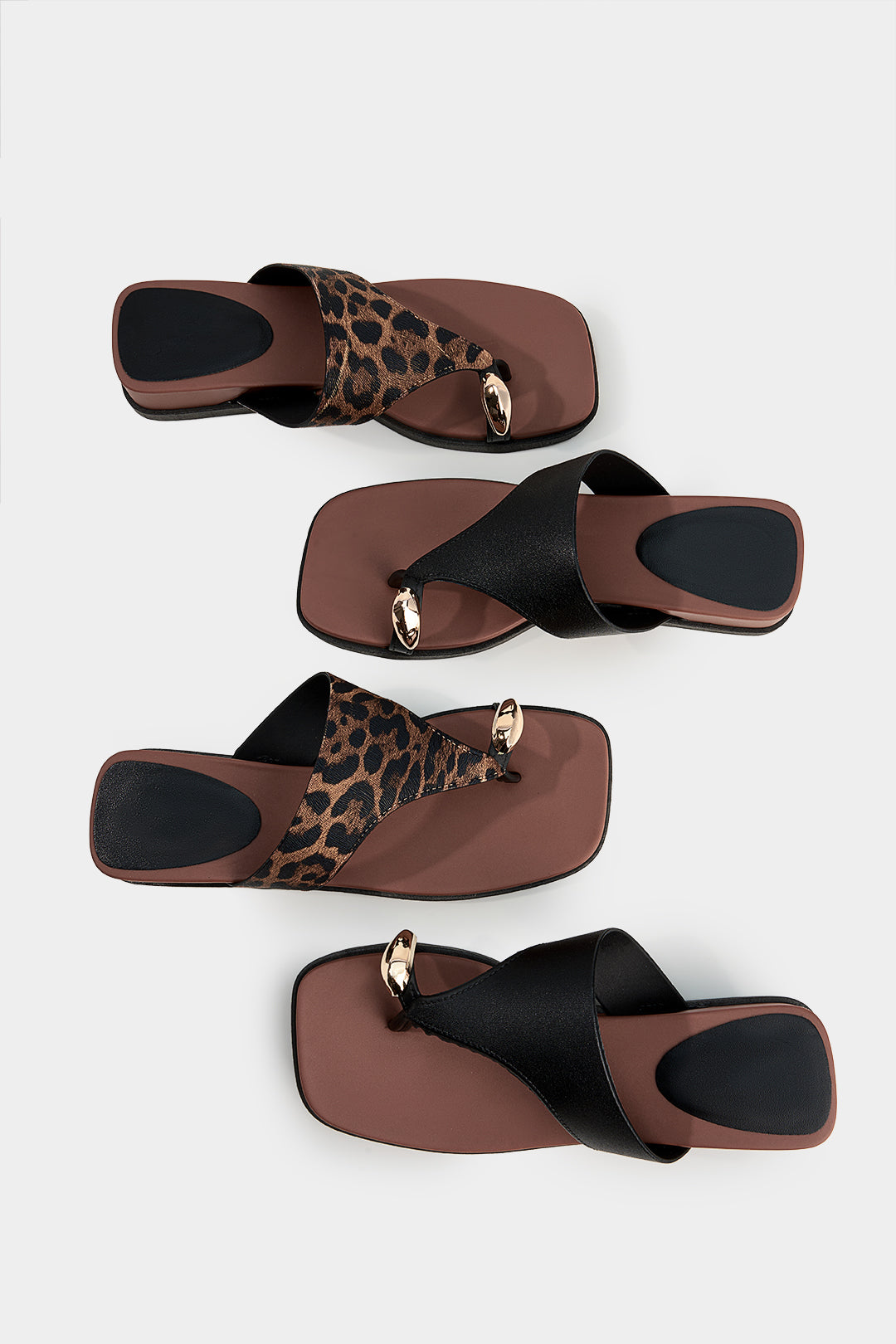 "Contrast Leather Metallic Square Toe Sandals"