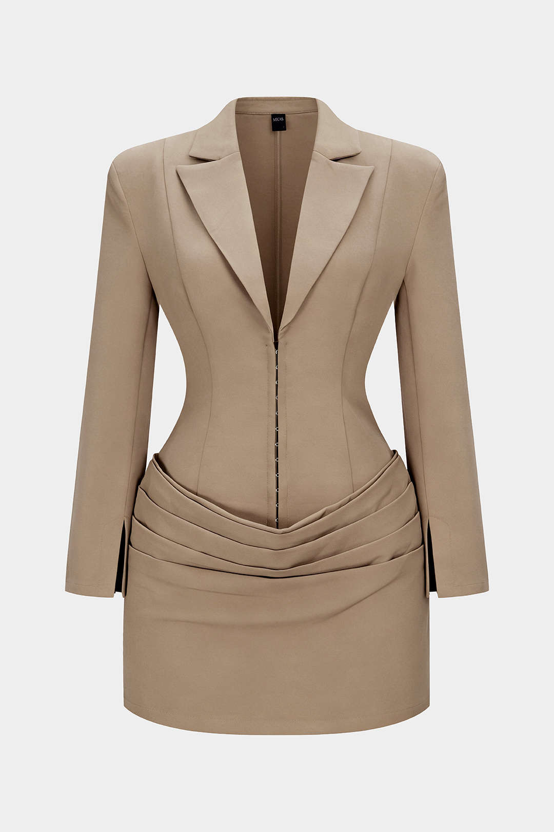 "Deep V-Neck Waist-Cinching Ruched Long Sleeve Mini Dress"