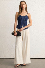 "Denim Bow Ruched Cami Top"