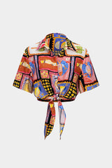 "Artistic Print Strappy Short Sleeeve Top"