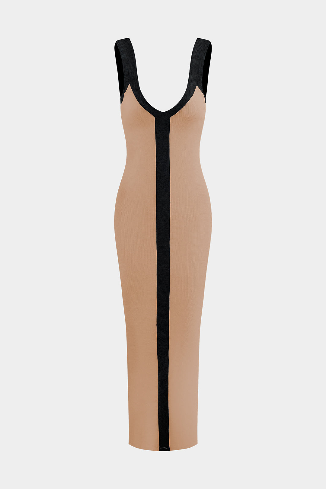 "Colorblock V-neck Ribbed Split Maxi Dress"